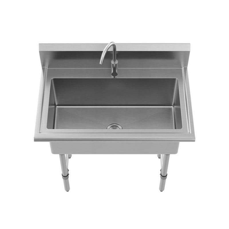 Évier utilitaire en acier inoxydable à cuve simple 38 po x 24 po avec robinet DeerValley