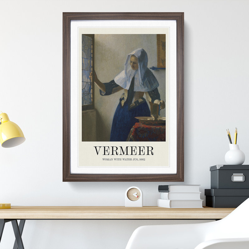 FRM-B-1268X Young Woman with a Water Pitcher by Johannes Vermeer - Picture Frame Painting, Walnut Framed