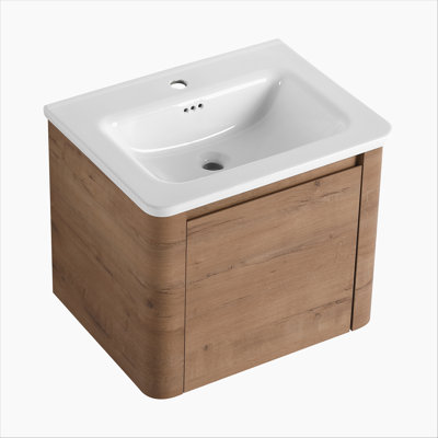 Meuble-lavabo mural 24 po avec lavabo en céramique blanche et porte à fermeture en douceur, emballage KD, contreplaqué
