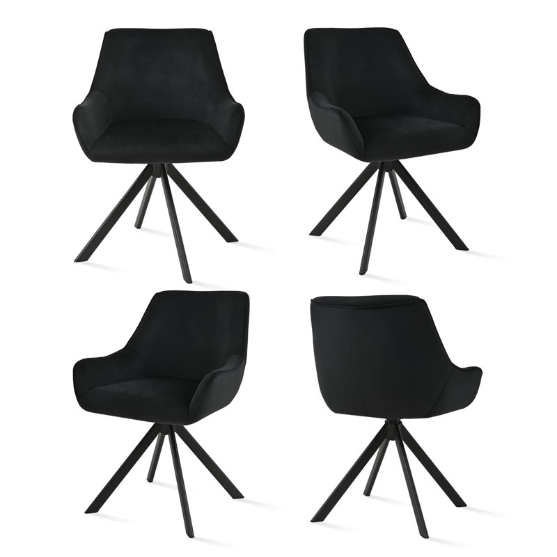 Gefjun 46cm H Upholstered Metal Upholstered Back Armchair, Black Velvet