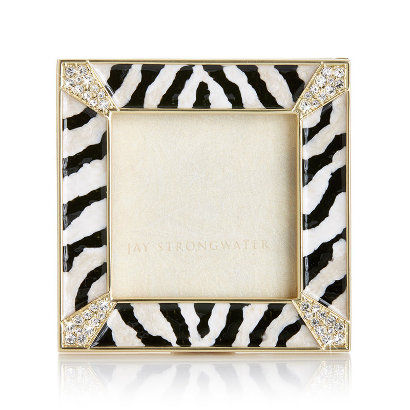 Gold Zebra Striped 2.75" Square Frame with Crystals