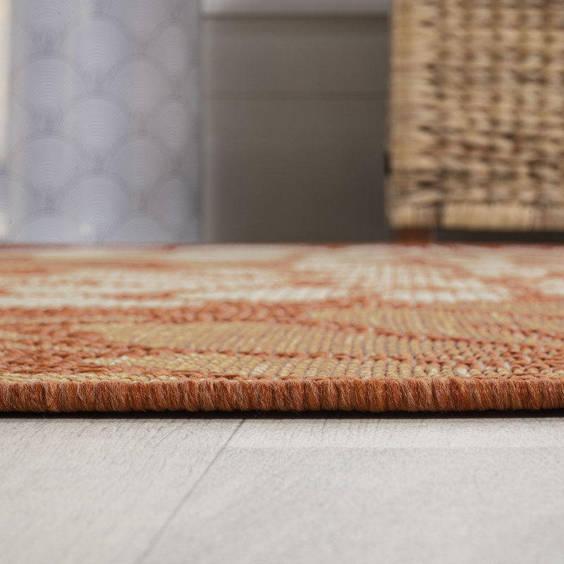 Zinnia Modern Floral Textured Weave Orange/Cream Indoor/Outdoor Rug, Rectangle 3'1" x 5'