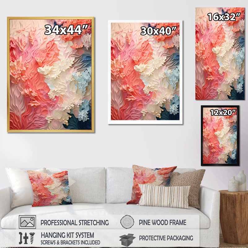 «Pink and White Coastal Coral Collage - Coastal Coral Under Water, reproduction d'art sur toile, H 20 po x l 12 po x P 1 po