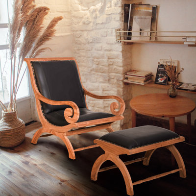 Gilman Creek Top Grain Leather Chair And Ottoman Astoria Grand