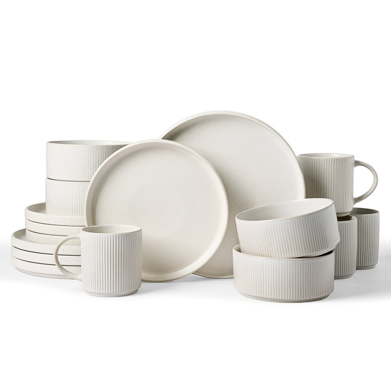 Stoneware Dinnerware Set Piece - Service for 4, Matte White