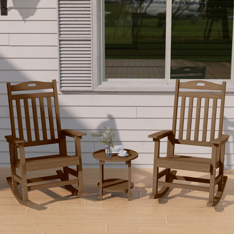 Rocking Outdoor Adirondack Chair With Table, Brown