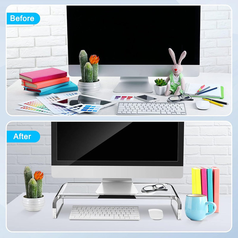 Support pour écran en acrylique, support transparent pour écran d'ordinateur, ordinateur portable, imprimante et télévision avec clavier