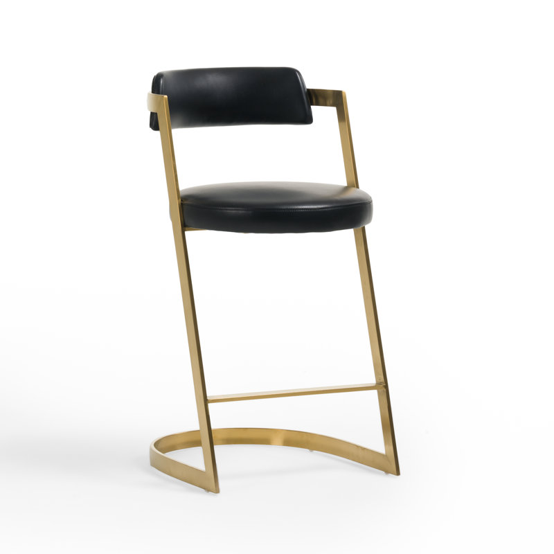 Chavez - Pleather + Gold Counter Stool, Black