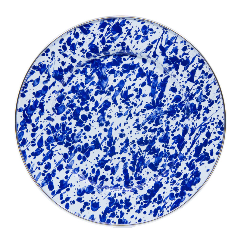 Solid Handmade Enamelware Dinner Plate, Cobalt Swirl