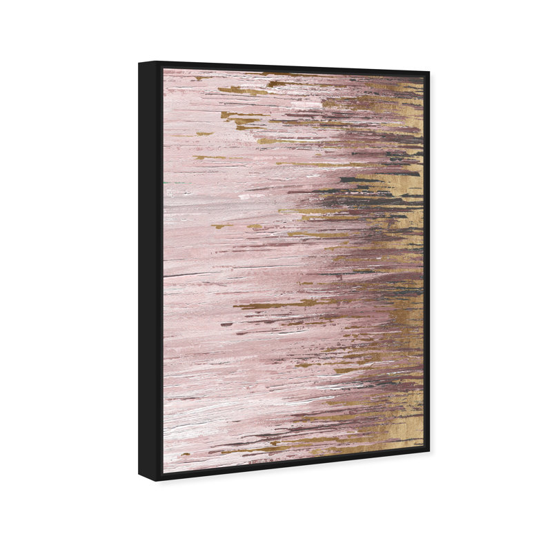 «Blush Rains Duet I», peinture sur toile, H 54 po x l 36 po, Toile avec cadre noir