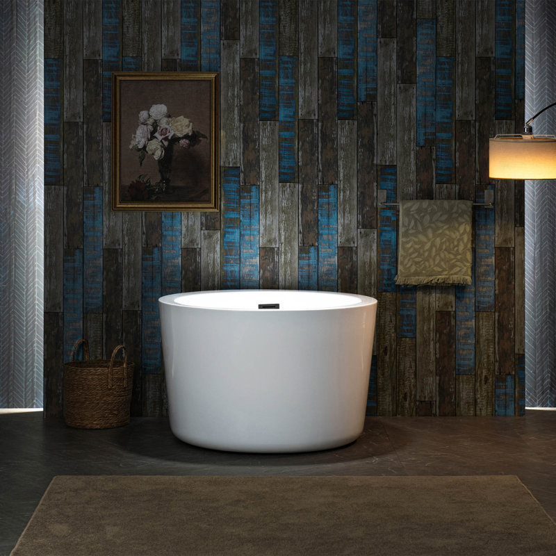 41'' x 41'' Freestanding Acrylic Round White Bathtub with Integrated Seat, Non-Slip Design, Matte Black