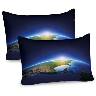 Ambesonne Earth Pillow Sham 2 Pack Sunrise North America Blue Dark Blue Green -  pil-2_37983_30x20