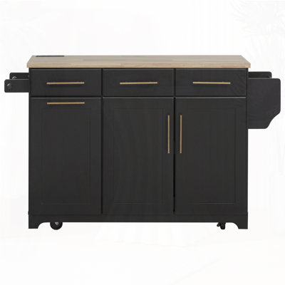 Kitchen Island with Storage 2 Pull Out Cabinet Organizers & Rubber Wood Drop Leaf