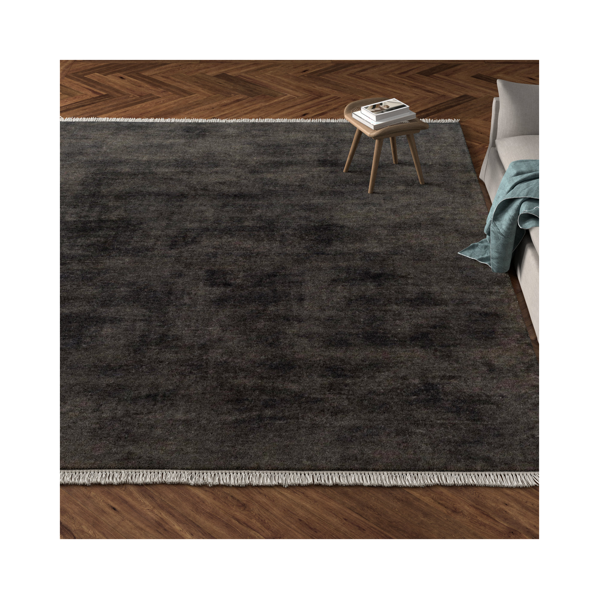 Clio Hand Loomed Wool Black Rug, Rectangle 10' x 14'