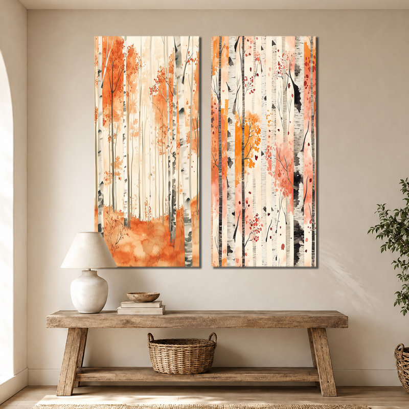 Forêt de bouleaux ambrés I - Ensemble de 2 impressions sur toile représentant un bouleau, 60" H x 56" W, Wrapped Canvas