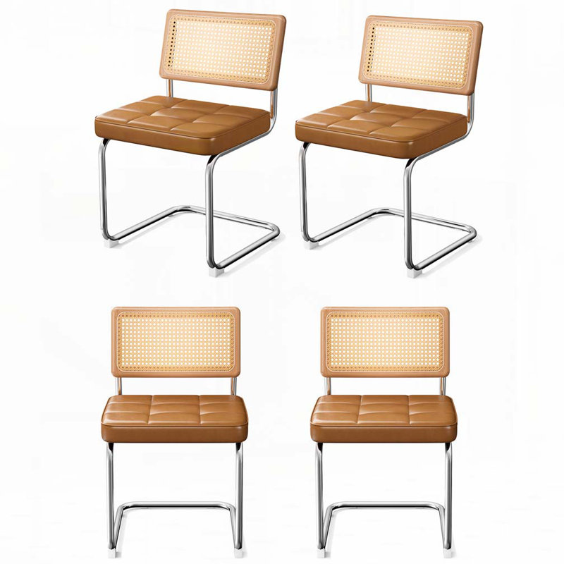 (Ensemble de 4) chaises de salle à manger en rotin naturel de l 19,6 po avec structure en C et chaises de cuisine à coussins en polyuréthane