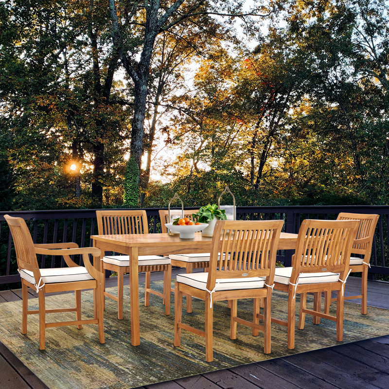 6 - Person Teak Wood Patio Dining Set with Rectangular Table , Cushions Included
