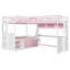 Lit superposé en L pour 3 personnes avec bureau intégré, ports USB, lampe DEL, étagères, garde-robe et tiroirs, rose-1870627674