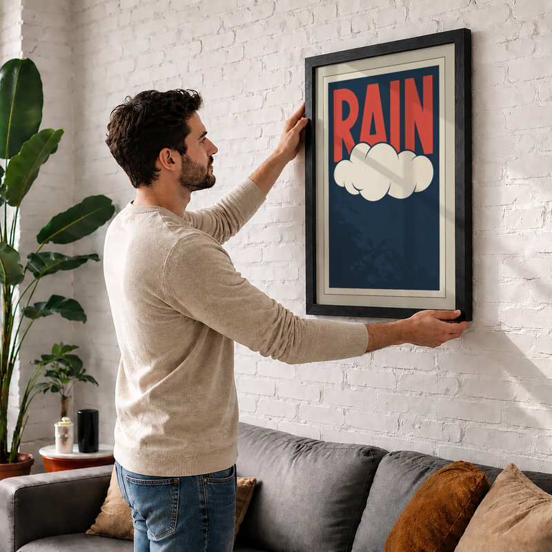 Rain Minimalist - Framed Print, A3 - 42.0 x 29.7 cm, Walnut