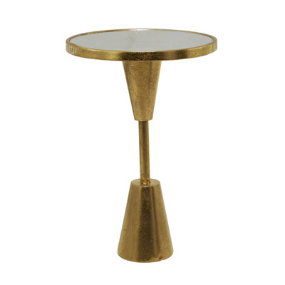 Metal Pedestal Base Side End Accent Table with Mirrored Glass Top