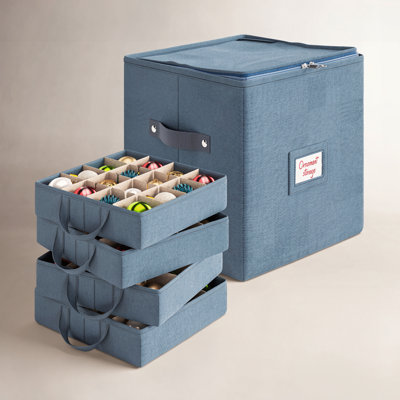 Fabric Ornament Storage Box with Adjustable Dividers