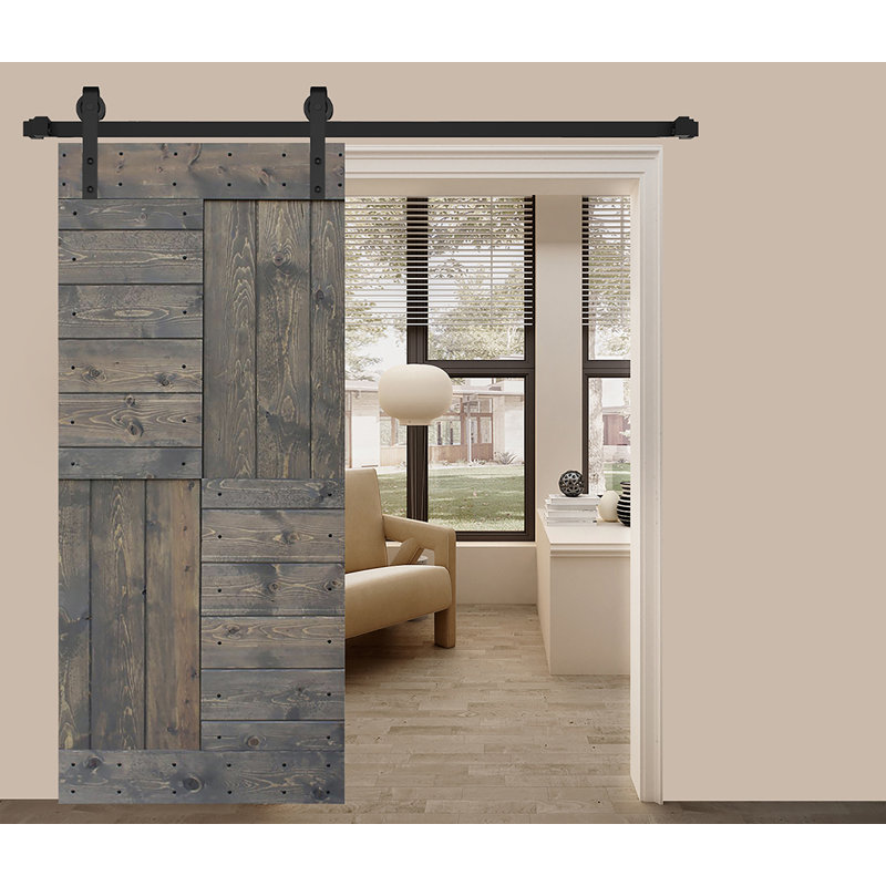Smoky Gray Solid Wood Textured 24'' x 84'' Barn Door Slab