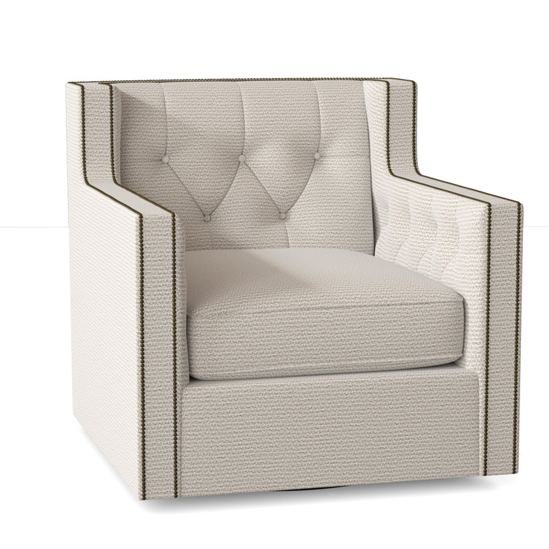 Candace 33.5" W Tufted Swivel Down Cushion Wingback Chair, Cream Chenille 1345-002, Brass