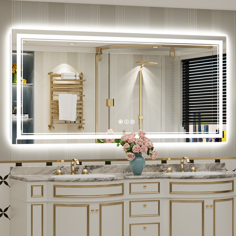 Miroir de meuble-lavabo à DEL avec fonction de mémoire, 3 températures de couleur et éclairage à intensité variable