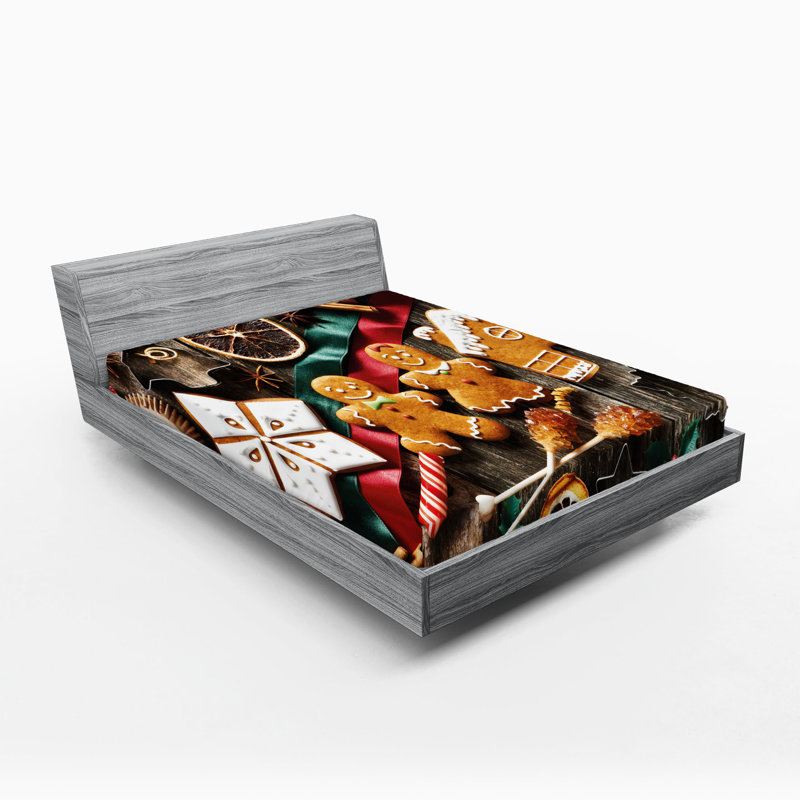 Ambesonne Gingerbread Man Fitted Sheet 2-Pack Biscuits Rustic Multicolor, King Fitted Sheet