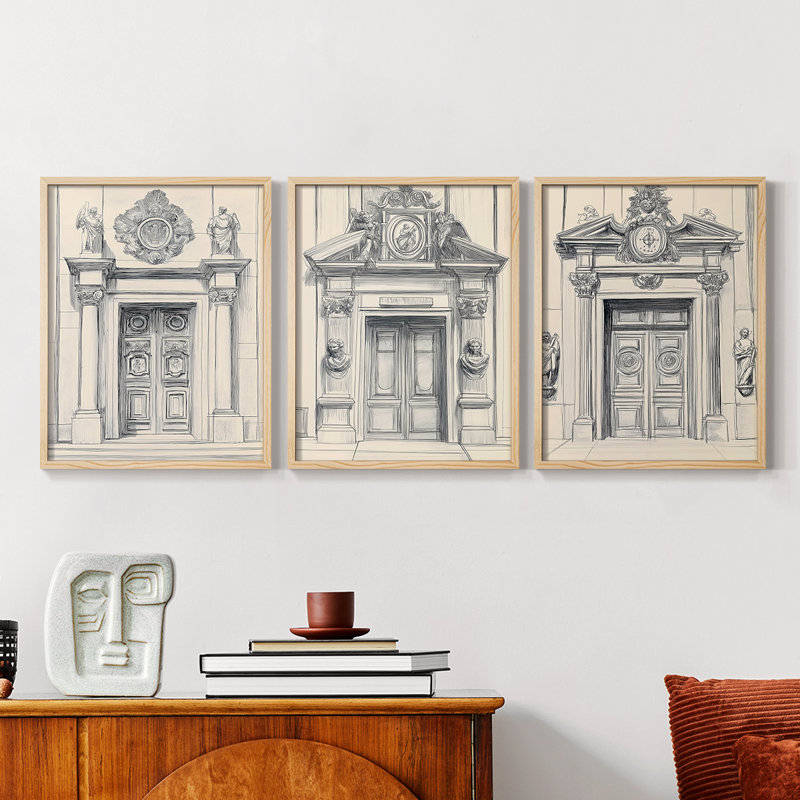 Lanscape Study  Series  IV  -Set Of 3 Framed Giclee Prints -Ready to Hang, Natural, 10" H x 24" W