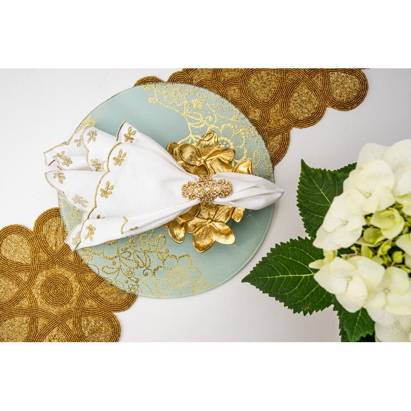 Gold Hand Beaded Flower Runner