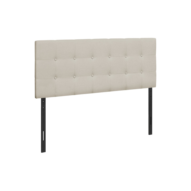 Full Size Button-Tufted Upholstered Headboard in Beige Linen-Look Fabric