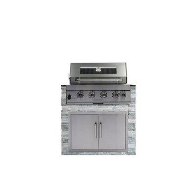 Barbecue au gaz à quatre brûleurs 48000 4b02-w, barbecue encastré en acier inoxydable, barbecue de 32 po, 4 brûleurs en fonte avec brûleur arrière infrarouge 60000, grilles de cuisson de 8 mm, moteur électrique robuste, deux lumières halogènes allumées