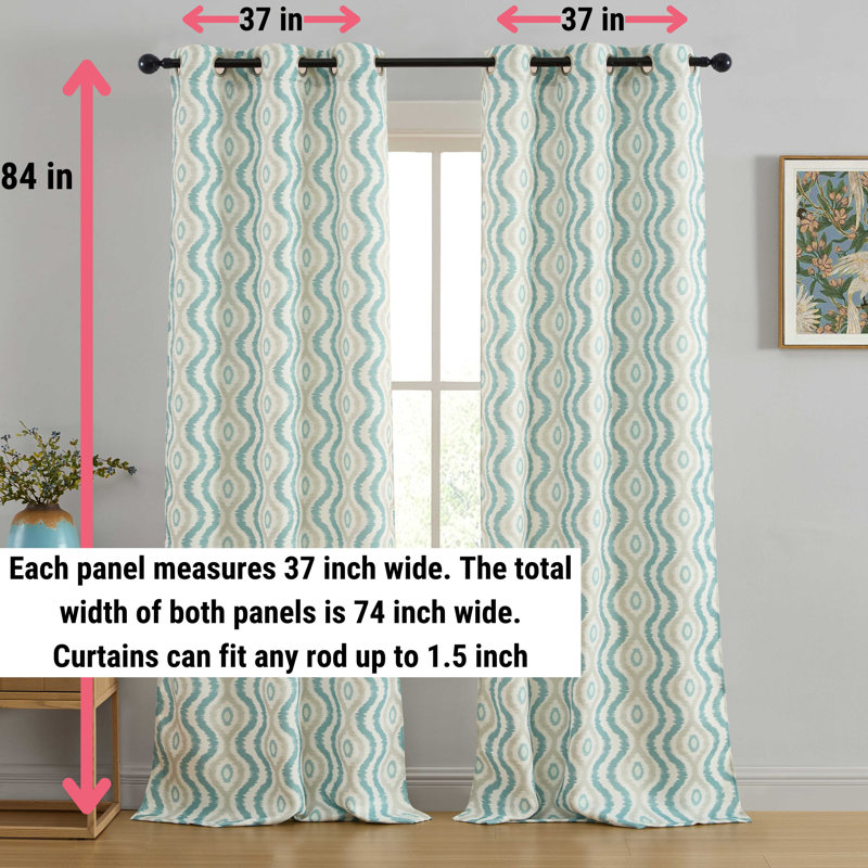 HLC.ME Tanner Ogee Ikatt Damask Patterned Window Grommet Curtains Bedroom - Light Blocking Darkening Window Panels, Set of 2