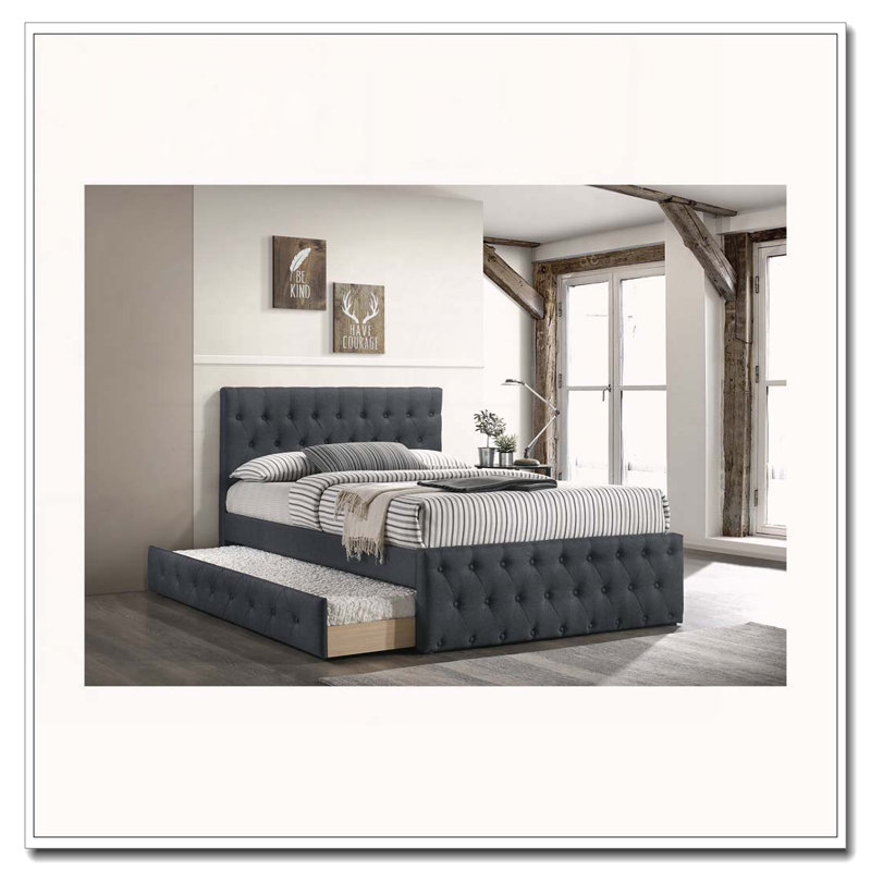 Burlap Upholstered Button Tufted Bed, Full