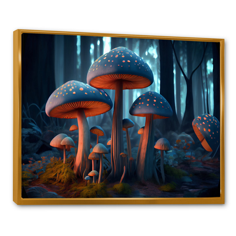 Champignons magiques qui brillent dans la forêt IV - reproduction sur toile, H 24 po x l 32 po x P 1 po