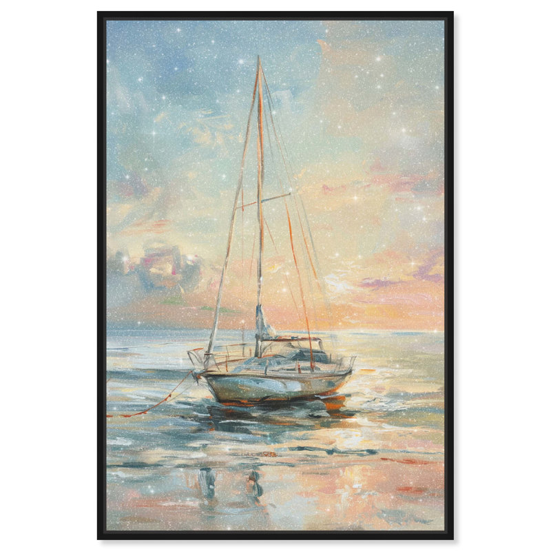 «Boat on the Shore» par Art Remedy, cadre en chêne naturel, 10 x 15, H 16 po x l 11 po, Natural Oak Frame