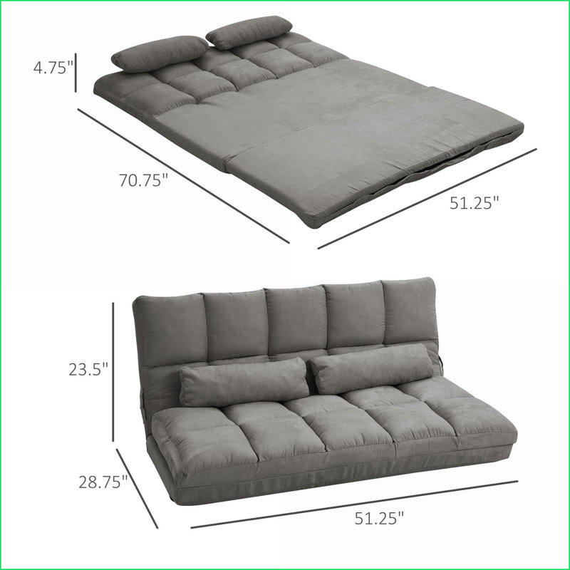 Canapé-lit Lazy Appui-tête avec 2 coussins | Gris foncé | Polyester, Polyester gris
