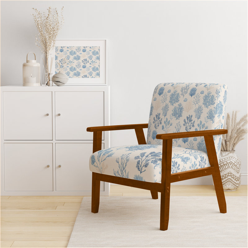 Chaise rembourrée Abstract - Chaise avec accoudoirs motif plage de corail, Accoudoirs carrés bruns