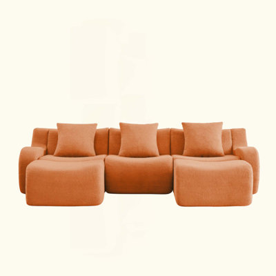 Canapé en forme de U doux en tissu Teddy désossé, méridienne d'assemblage, aucun accoudoir incurvé requis, conception épurée antidérapante 32D, épurée, s'adapte aux salons de lecture