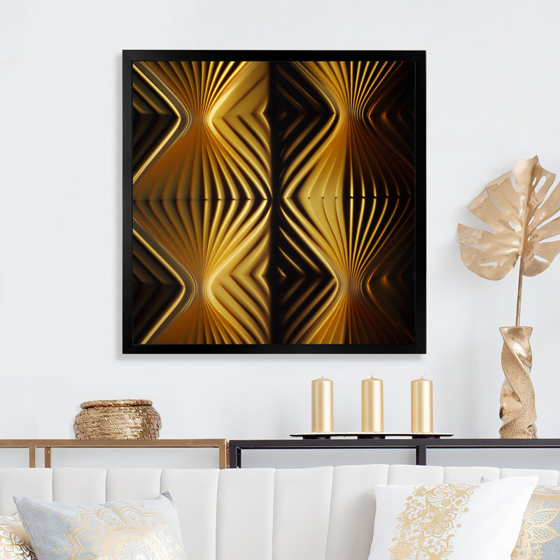«Op-Art Retro Gold Geometric Dimensions I», reproduction sur toile, H 16 po x l 16 po x P 1 po, Cadre simple noir