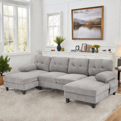 U-shaped Sectional Sofa With Dual Chaise Lounges, Storage Pockets And Armrest Pillows