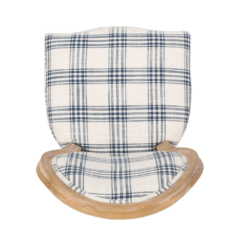 Upholstered Dining Side Chairs, Natural, Dark Blue Plaid