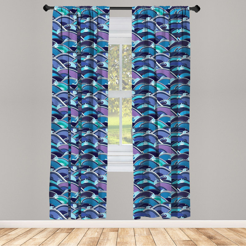 Pale Blue Navy Polyester Room-Darkening Rod Pocket Curtain Panels