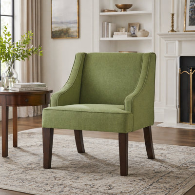 Fauteuil d'appoint Mid-Century moderne, fauteuil rembourré en tissu avec pieds en bois massif, fauteuil de lecture pour le salon, la chambre à coucher, le bureau - LIME GREEN