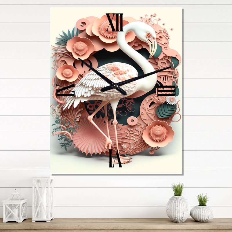 Horloge murale flamant blanc sur fond rose - animaux, Petit