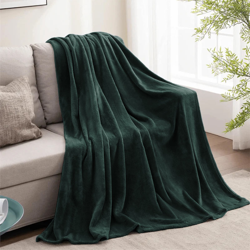 Ultra Soft Plush Faux Fur Reversible Fleece Blanket, Super King, Green Emerald