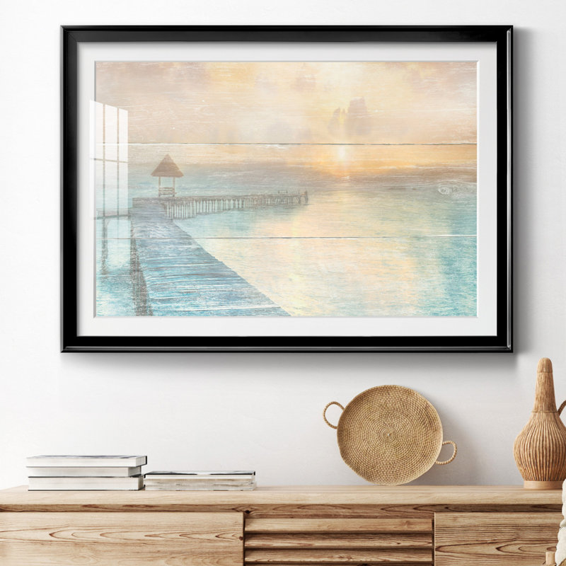 «Gather at the Beach» - Peinture encadrée, Cadre noir, H 22,5 po x l 30,5 po x P 1,5 po