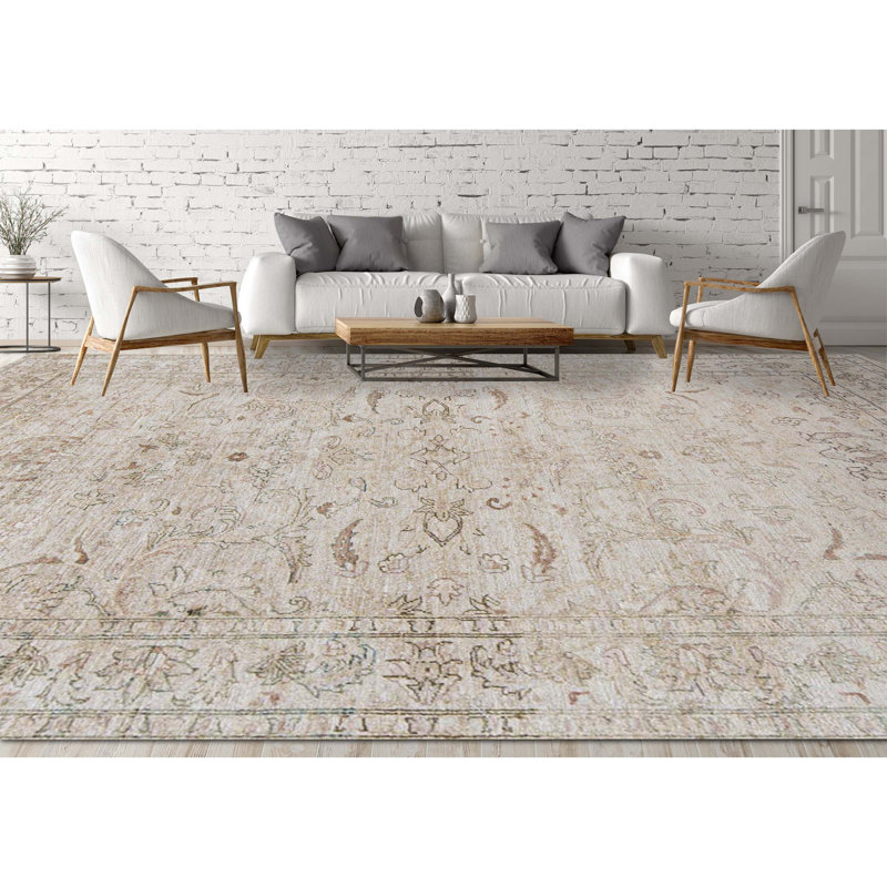 Sultanabad Hand-Knotted High-Quality Cream Area Rug