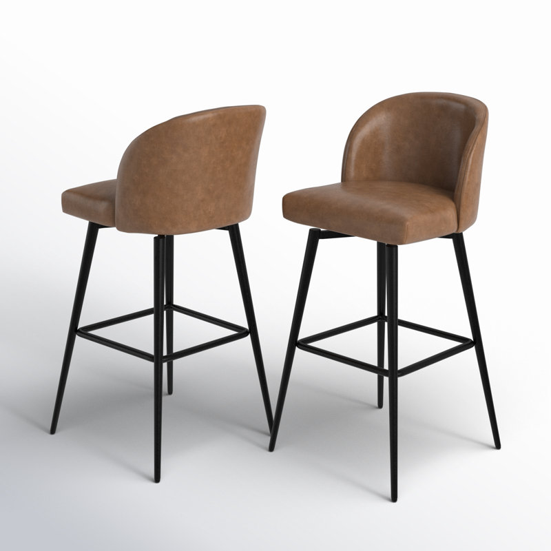 Tabouret de bar et de bar Benedit, Tabouret de bar (siège d'une hauteur de 30 po), Similicuir grainé brun selle